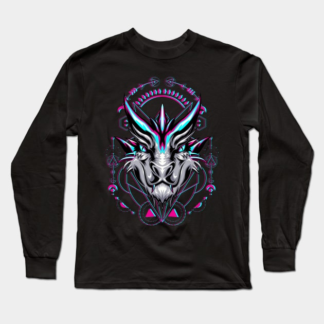 dragon head face glitch Long Sleeve T-Shirt by SHINIGAMII